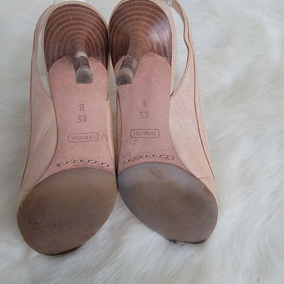 Coach Miranda nude leather peep toe sling back buckle heels shoes wmns sz 8.5 - Picture 6 of 8